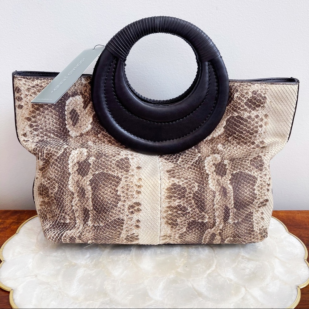 Genuine Leather Brown Ivory Python Print Tote NEW… - image 7